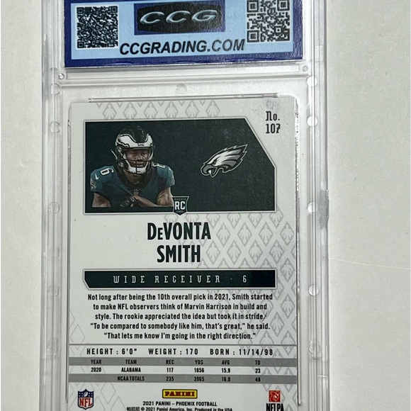 2021 Phoenix Fire Burst Devonta Smith CCG 10 Gem Mint Graded Card Rookie RC 🔥🏈 - Picture 2 of 2